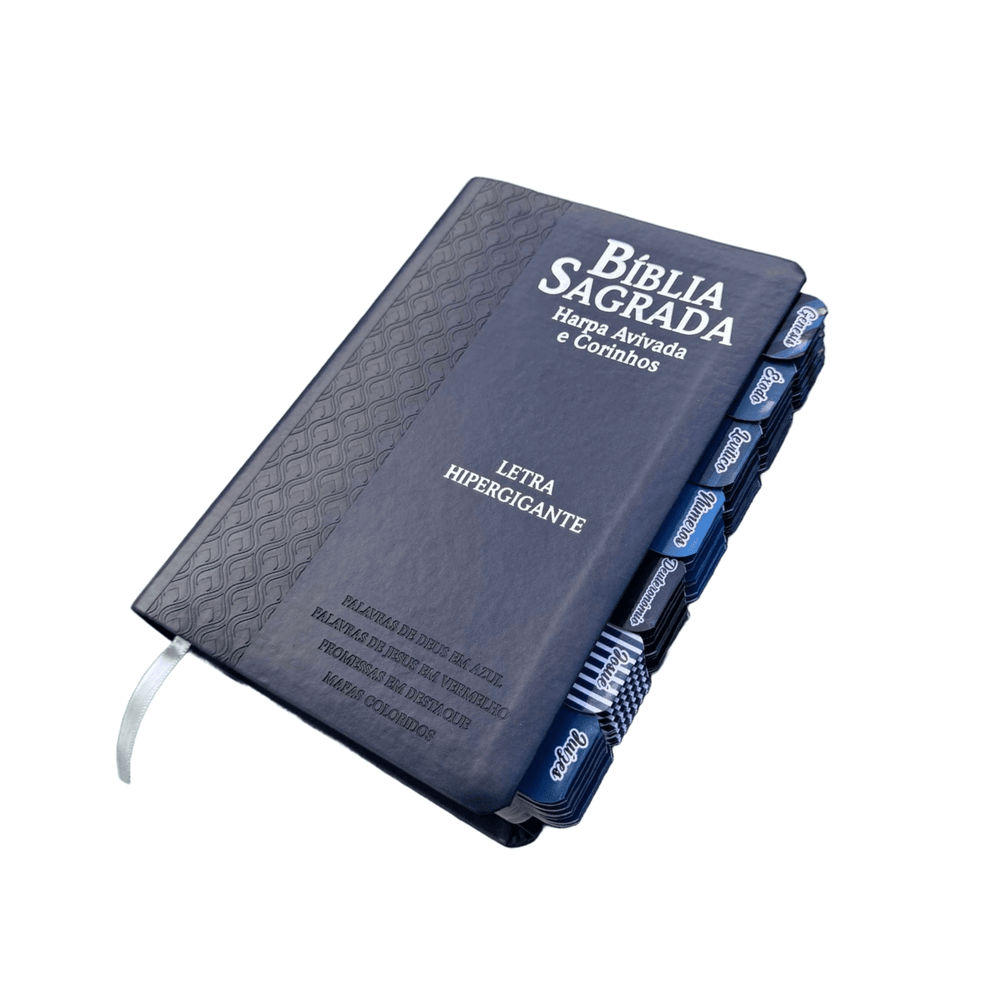 Foto do produto Bíblia Azul Masculina Capa Luxo Letra Hiper Gigante Full Color com Abas Adesivas ARC