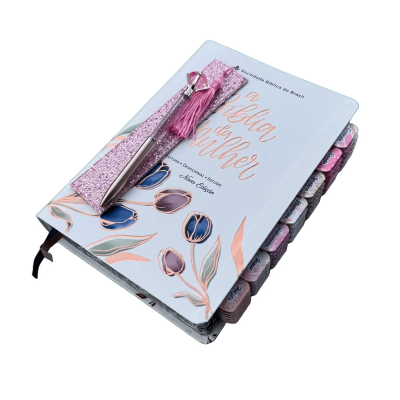 Capa do livro Biblia de Estudo da Mulher Grande Branca Sbb Arc Abas Já colocadas