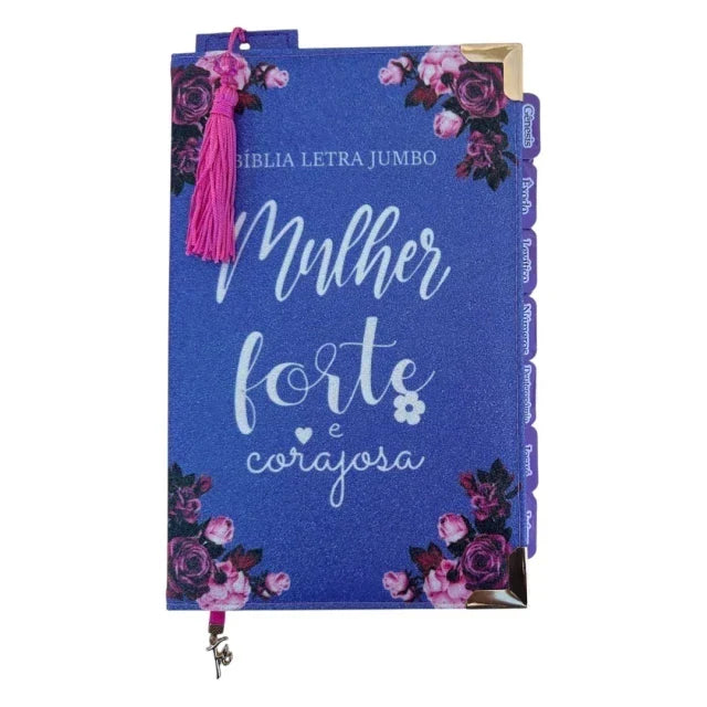 Capa do livro Bíblia Jumbo 100% Glitter Lilás com Abas adesivas e Pingente fé + marca páginas