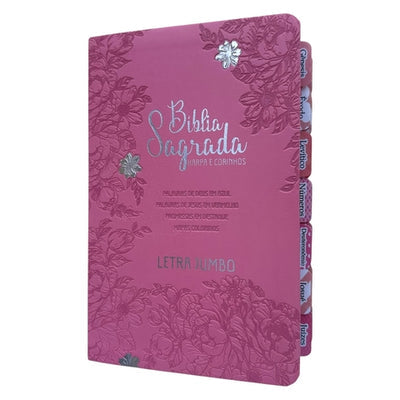 Capa do livro Bíblia Letra Jumbo Rosa Clara Com Abas Adesivas coladas