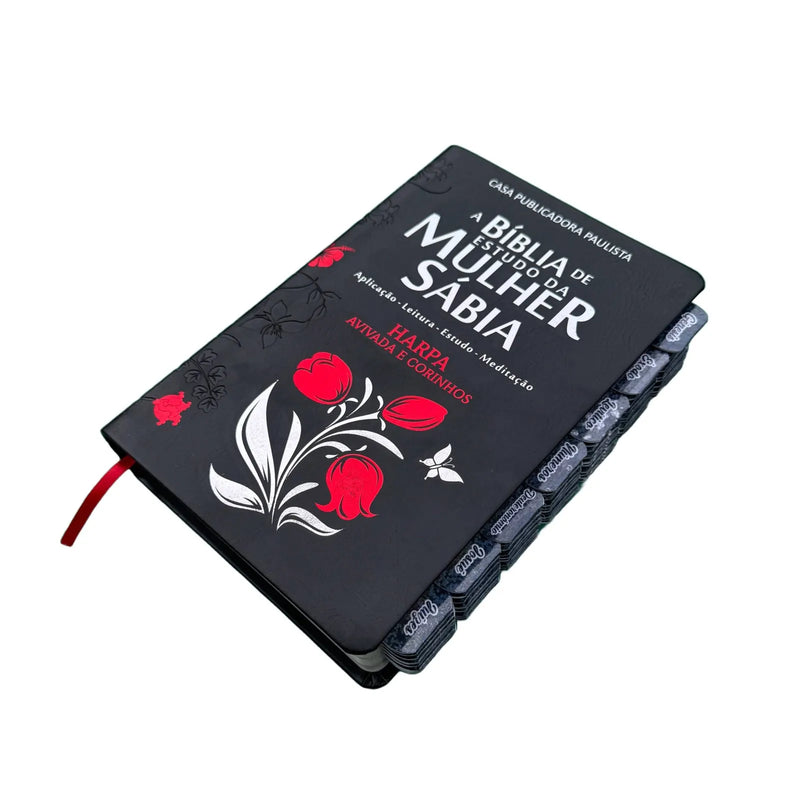 Capa do livro Bíblia de Estudo da Mulher Sábia Tulipa Preta Full Color Capa Luxo Com abas