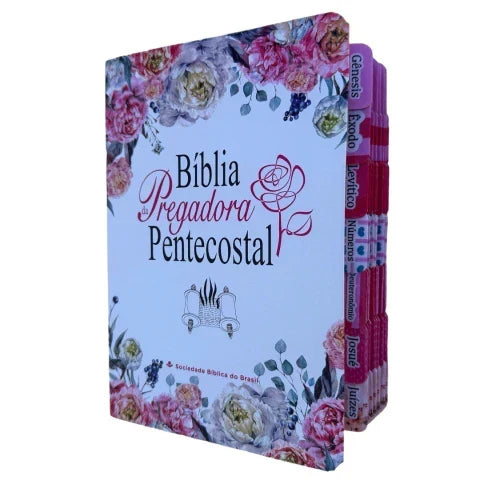 Capa do livro Bíblia de Estudo Pregadora Pentecostal ARC média com Abas adesivas coladas