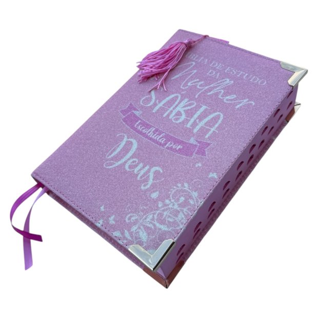 Capa do livro Bíblia Glitter Rosa 100% Mulher Sábia de Estudos Escolhida por Deus Full Color e Indice