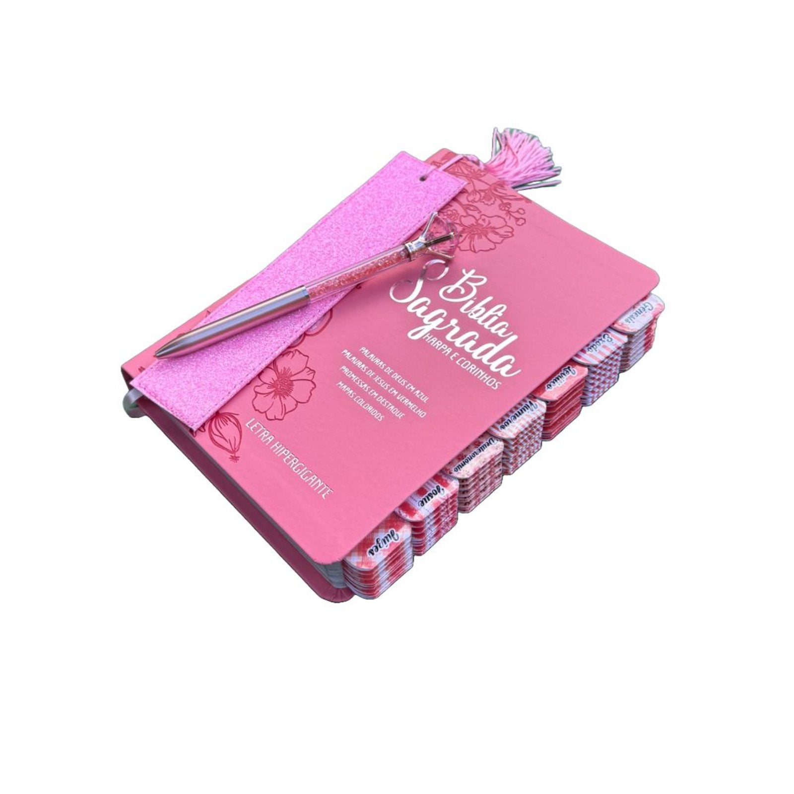 Capa do livro Bíblia Sagrada Rosa – Capa Luxo - Letra Hiper Gigante - Full Color com Abas Adesivas ARC - CPP