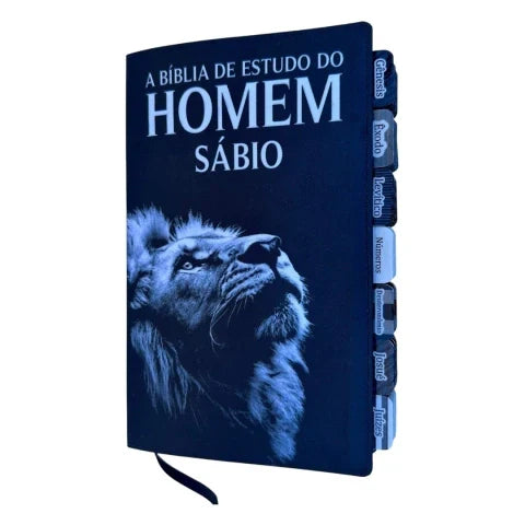 Capa do livro Bíblia de estudo do Homem Sábio Leão Holografico com Abas ja coladas