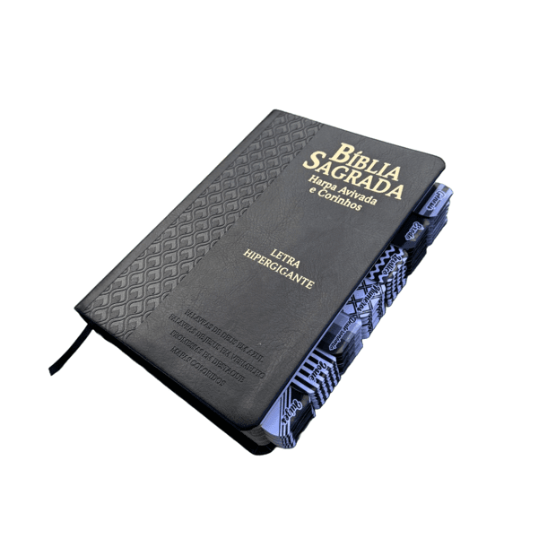 Capa do livro Bíblia Sagrada Preta – Capa Luxo - Letra Hiper Gigante - Full Color com Abas Adesivas ARC - CPP